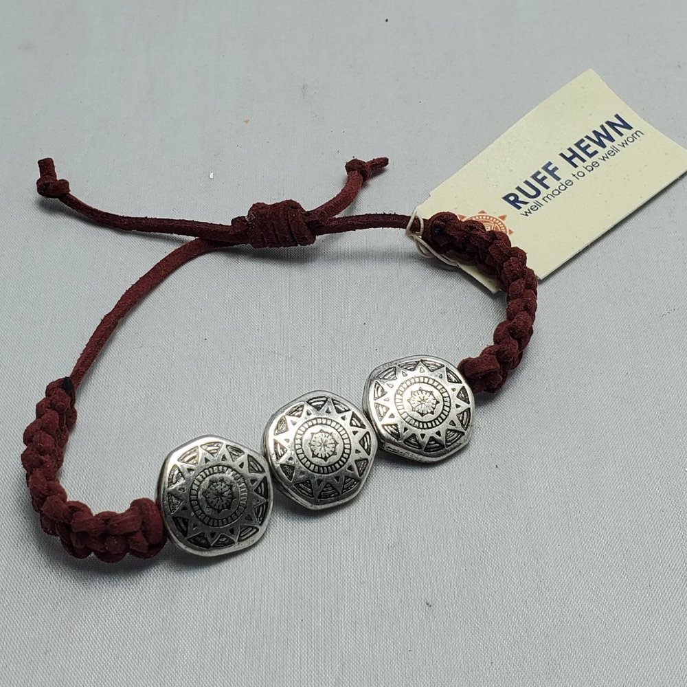 RUFF HEWN Shamballa ornate disc burgundy cord unisex bracelet